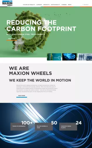 Screenshot of the homepage of the new Maxion Wheels website