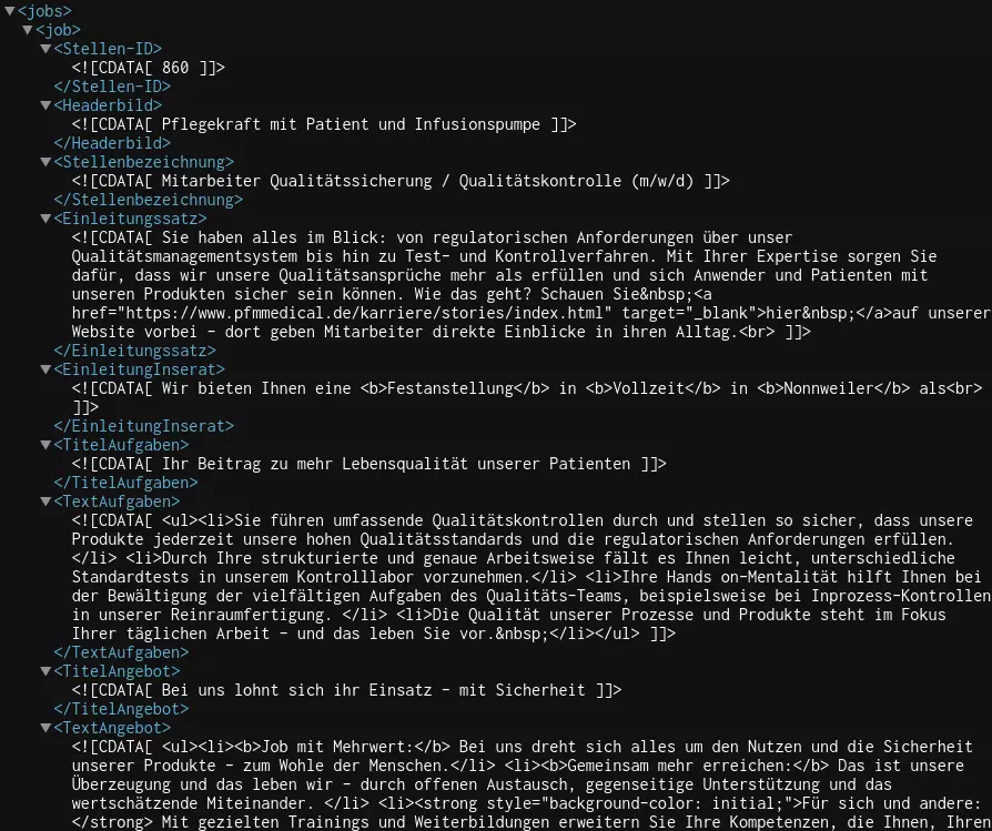 Extract from the XML feed provided by Umantis for TYPO3