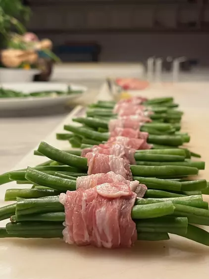 Bacon-wrapped beans