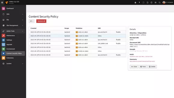 TYPO3 backend module "Content Security Policy"