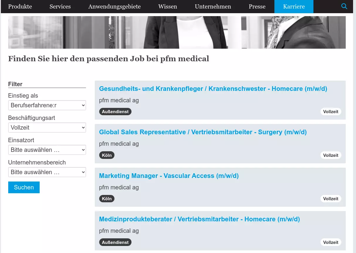 Filterable list display of job postings as rendered by the Umantis integration