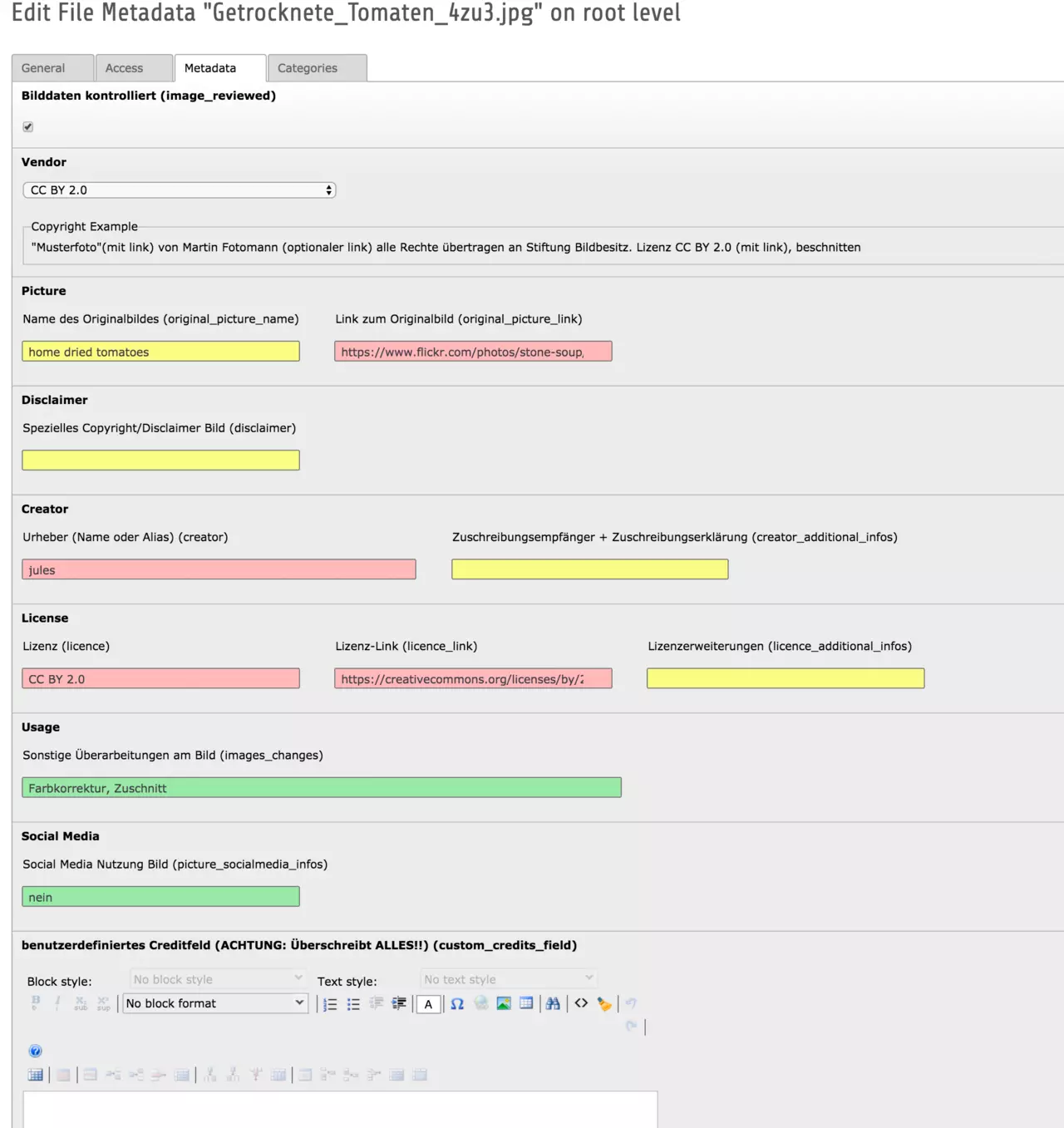 Manage image credits in the CMS: Screenshot mfc_picturecredits