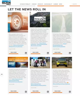 Screenshot of the LinkedIn posts on the homepage of the Maxion Wheels website